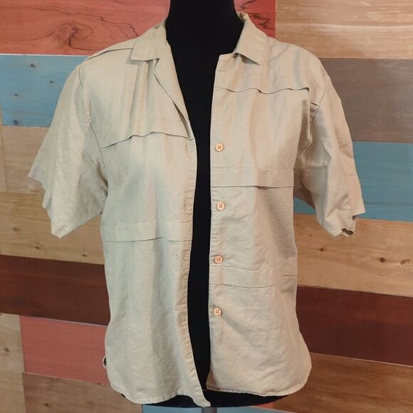 Size 10 linen blend button-down blouse - Picture 1 of 3